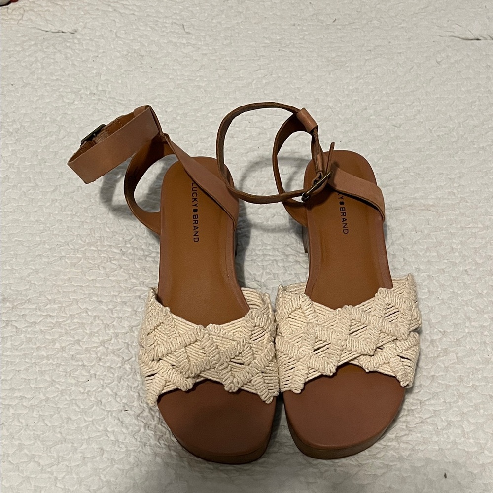 Lucky Brand Cream Woven Sandals with Ankle Strap